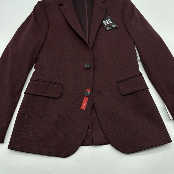 JF J Ferrar Size Small 34/36 SH Slim Fit Burgundy Mini Check Suit Jacket Blazer - Picture 4 of 12